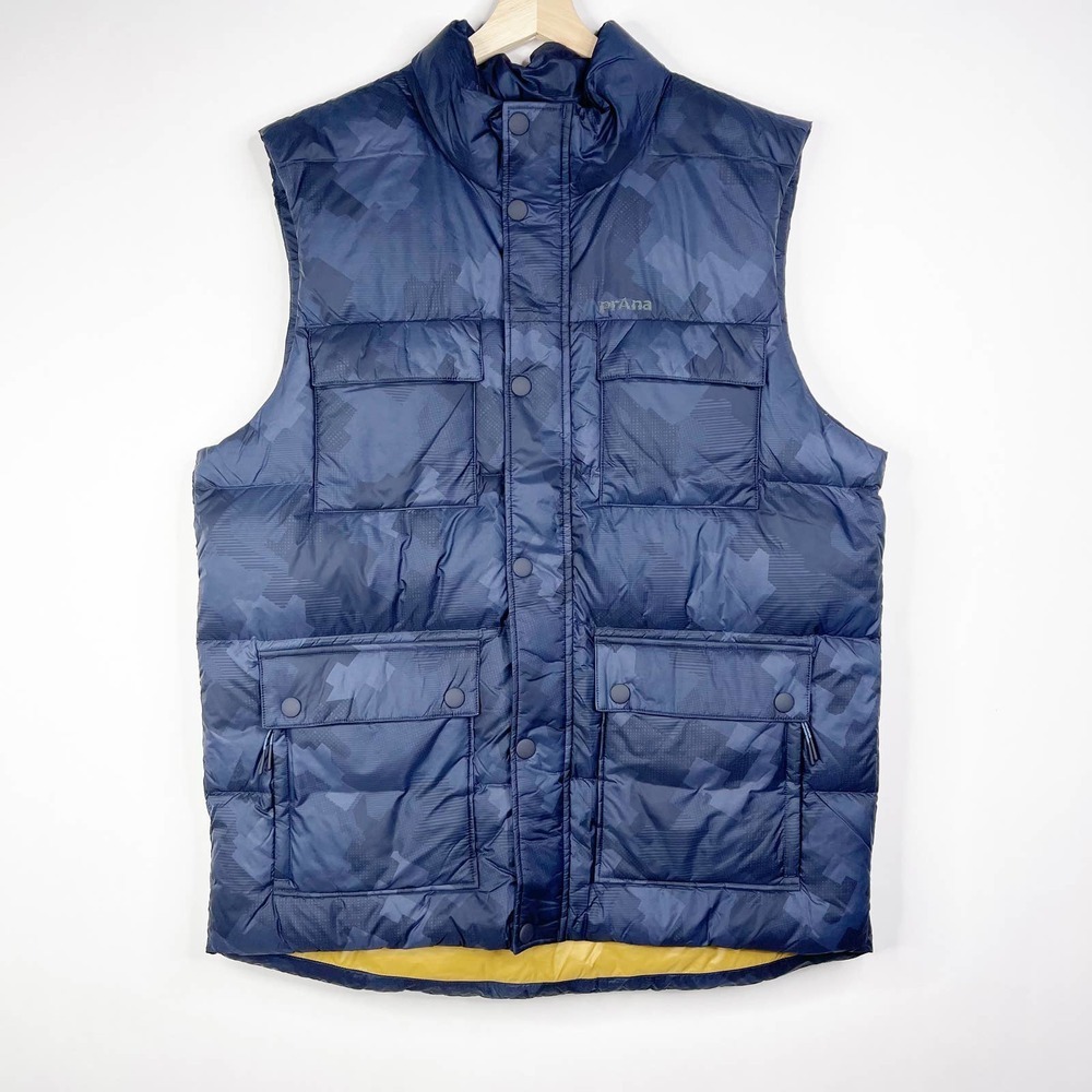 NWT prAna Red Slate Vest in Nautical Camo Large Navy Quilted Pockets #A1086 - Picture 2 of 16